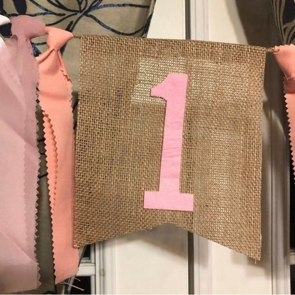 1 year‎ old banner burlap 5 foot ribbons